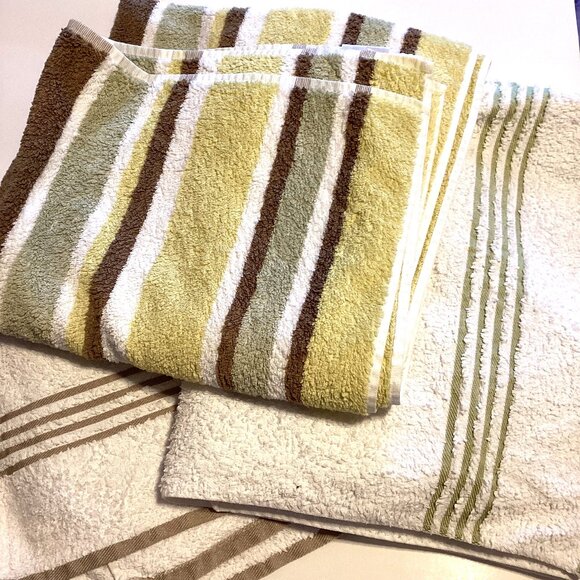 3 Bath Towels White Brown Yellow Bathroom Linens Guest 100% Cotton Mainstays - Picture 1 of 6